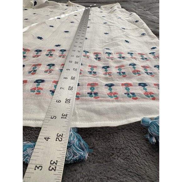 J.Crew Women's Embroidered Beach Poncho M/L Ivory Oversized Bohemian Tassels - Picture 8 of 8